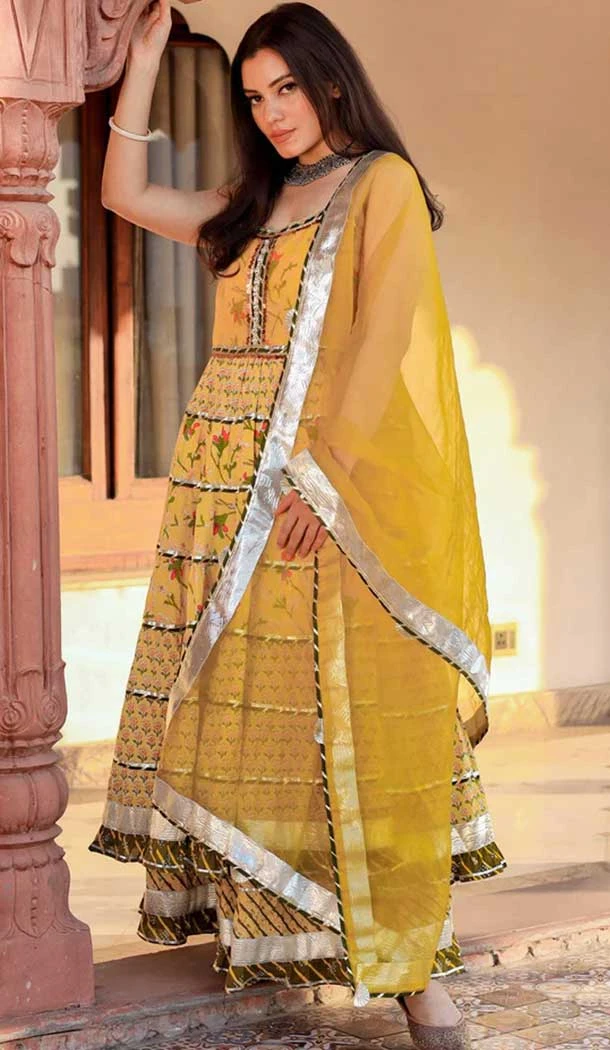 Cotton Print Work Casual Wear Readymade Salwar Kameez In Yellow - 9966191502