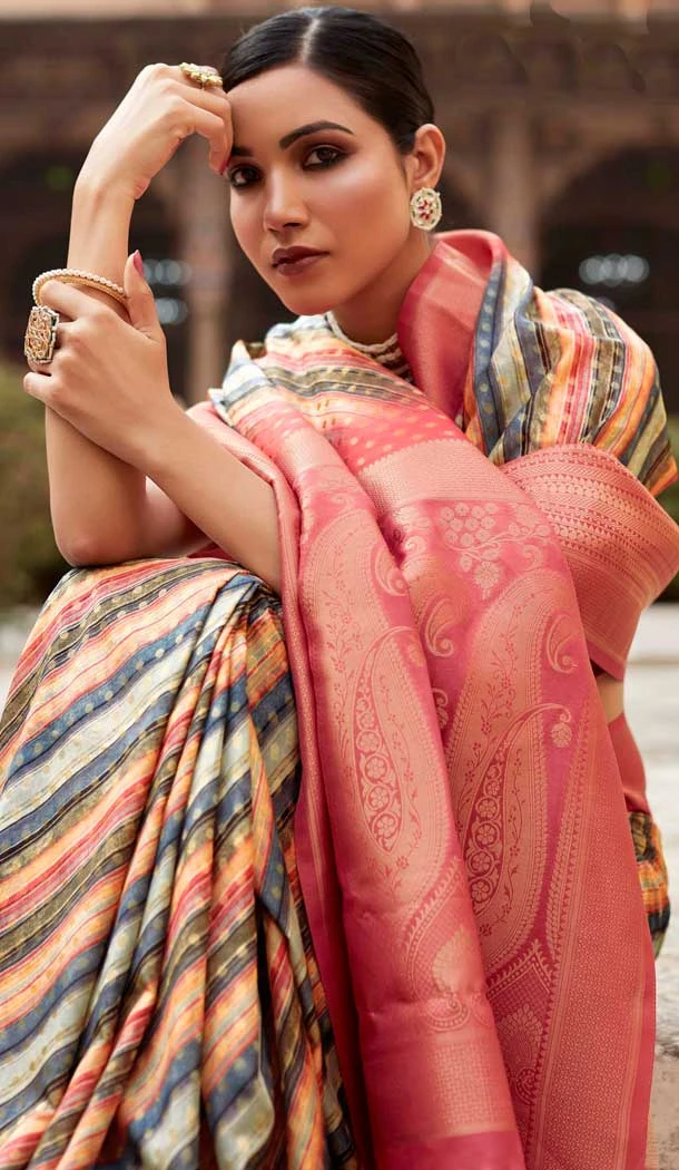 Soft Tissue Silk Digital Printed Party Wear Saree In Pink - 9973191546