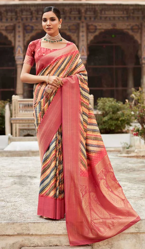 Soft Tissue Silk Digital Printed Party Wear Saree In Pink - 9973191546