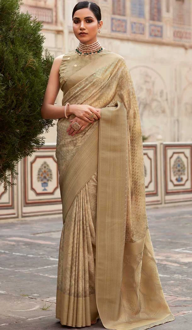 Soft Tissue Silk Digital Printed Party Wear Saree In Beige - 9973191548