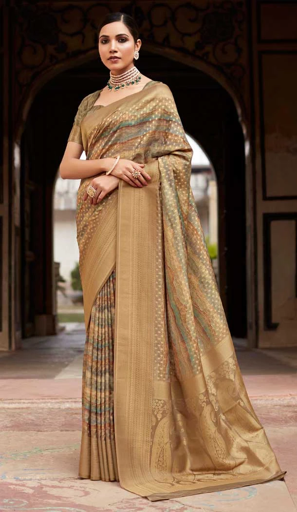 Soft Tissue Silk Digital Printed Party Wear Saree In Multi Color - 9973191550