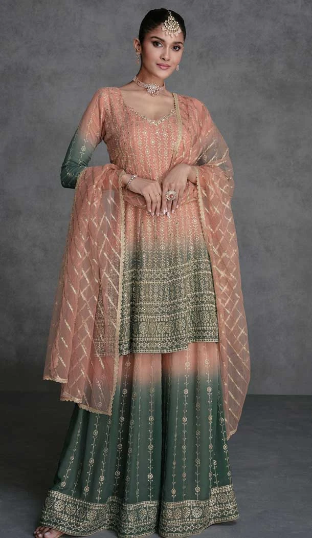 Multi Color Georgette Embroidery Work Party Wear Sharara Suit - 9981191690