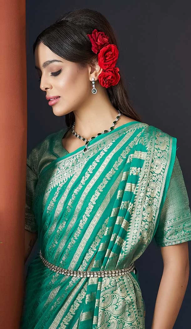 Mint Green Pure Georgette Zari Work Party Wear Saree - 9988191715 Mint Green Pure Georgette Zari Work Party Wear Saree - 9988191715