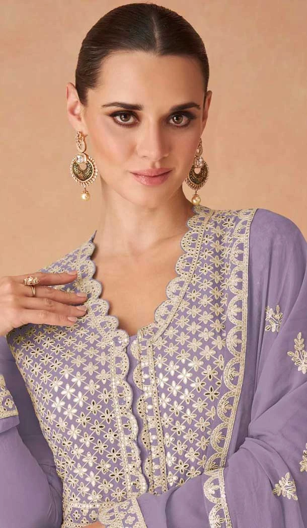 Light Purple Fox Georgette Embroidered Party Wear Plus Size Gown - 9999191834