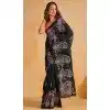 Pure Georgette Thread Embroidered Party Wear Plus Size Saree In Dark Green - 10004191857