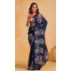 Pure Georgette Thread Embroidered Party Wear Saree In Teal - 10004191858