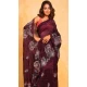 Pure Georgette Thread Embroidered Party Wear Saree In Wine - 10004191859