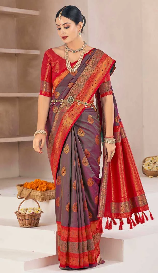 Purple Soft Silk Zari Work Traditional Saree - 10012191890
