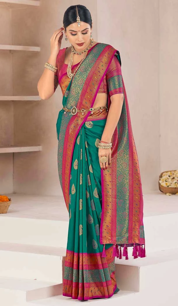 Mint Green Soft Silk Zari Work Traditional Saree - 10012191891