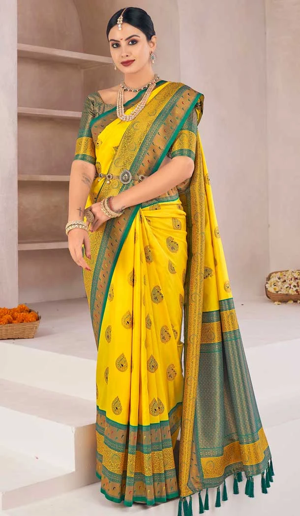 Yellow Soft Silk Zari Work Traditional Saree - 10012191894