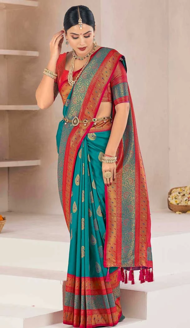 Soft Silk Zari Work Traditional Saree In Mint Green - 10012191895
