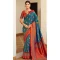 Teal Blue Soft Silk Zari Work Traditional Party Wear Saree - 10013191897