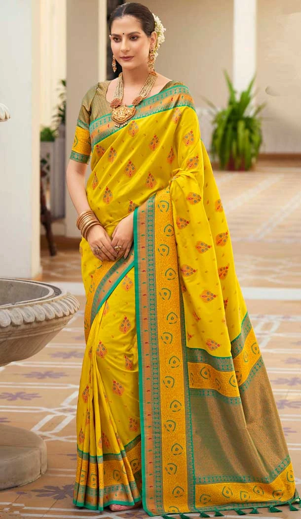 Yellow Soft Silk Zari Work Traditional Party Wear Saree - 10013191898