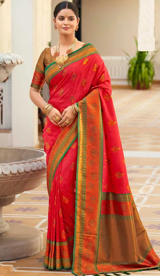 Rani Pink Soft Silk Zari Work Traditional Party Wear Saree - 10013191899