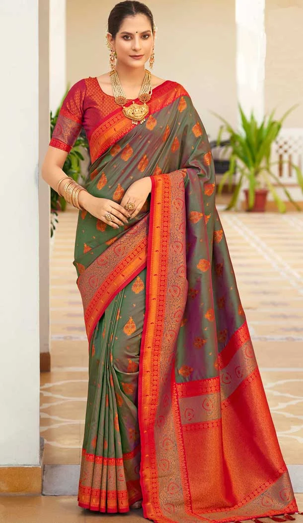 Multi Color Soft Silk Zari Work Traditional Party Wear Saree - 10013191901