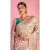 Plus Size Kashmiri Pashmina Resham Work Traditional Wear Saree In Cream - 9975191562