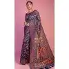 Plus Size Kashmiri Pashmina Resham Work Traditional Wear Saree In Navy Blue - 9975191564