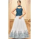 Georgette Embroidered Party Wear Lehenga Choli In White And Teal Blue - 10017191917