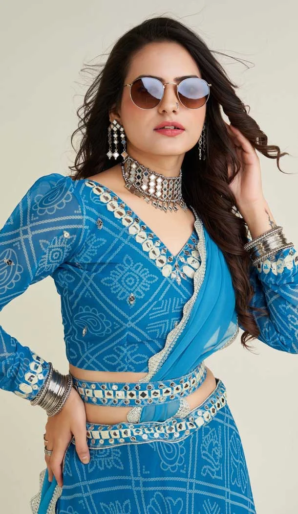 Georgette Sequins Work Navratri Lehenga Choli In Sky Blue - 10045192075