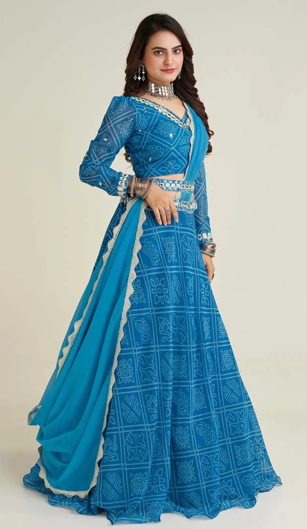 Georgette Sequins Work Navratri Lehenga Choli In Sky Blue - 10045192075