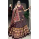 Wine Tussar Silk Patola Printed Work Navratri Lehenga Choli -10046192079