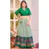 Plus Size Rayon Cotton Patola Print Work Party Wear Lehenga Choli In Green - 10056192138