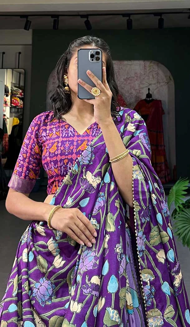 Purple Tussar Silk Zari Work Navratri Lehenga Choli - 10069192178