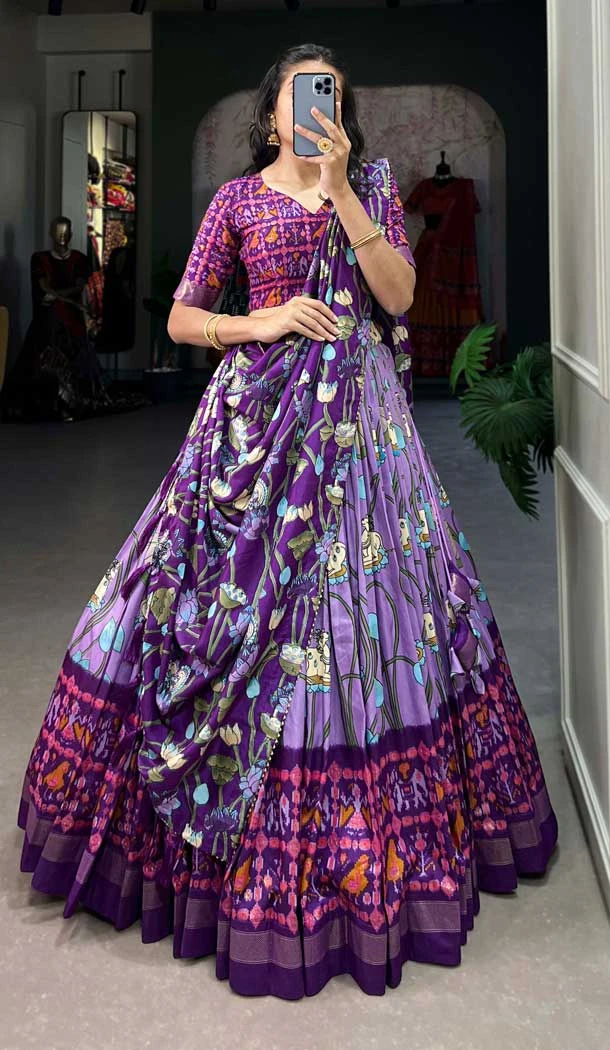 Purple Tussar Silk Zari Work Navratri Lehenga Choli - 10069192178