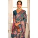 Rama Blue Kashmiri Pashmina Woven Work Traditional Wear Saree - 9974191556