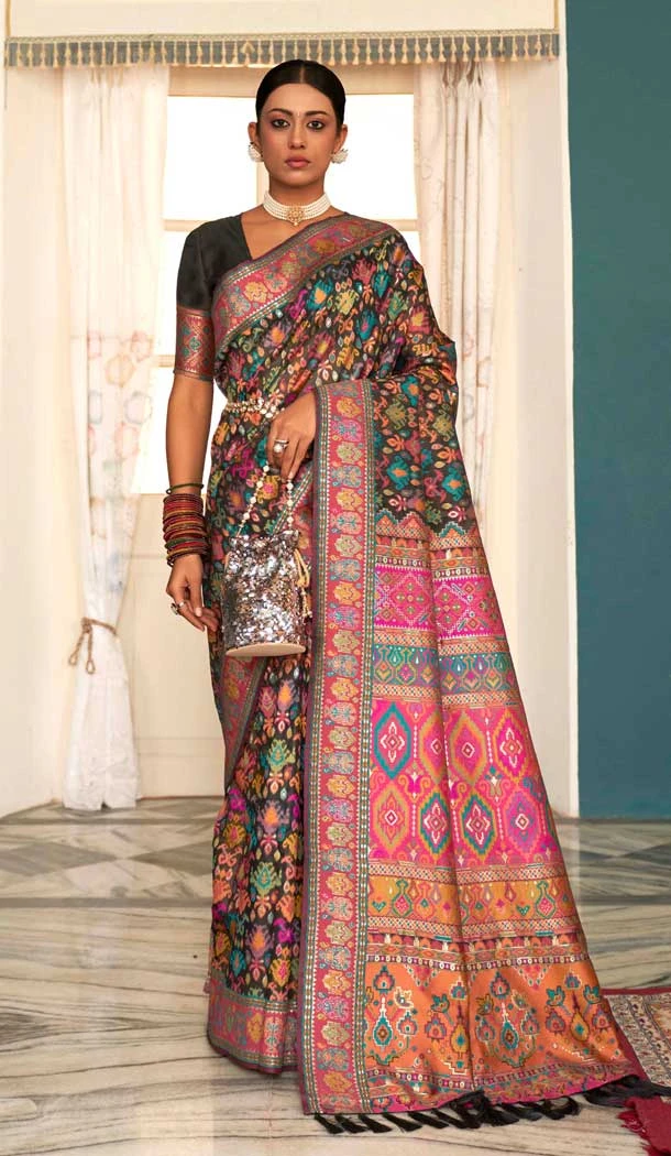 Black Kashmiri Pashmina Woven Work Traditional Wear Saree - 9974191557