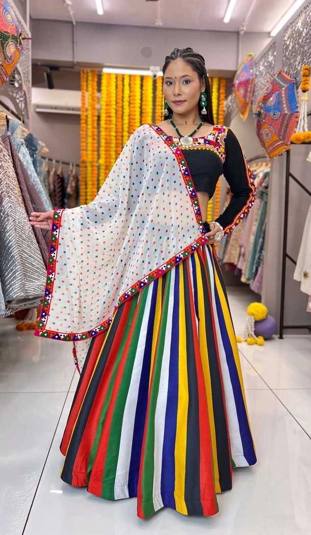 Maslin Multi Color Digital Printed Navratri Lehenga Choli - 10047192081