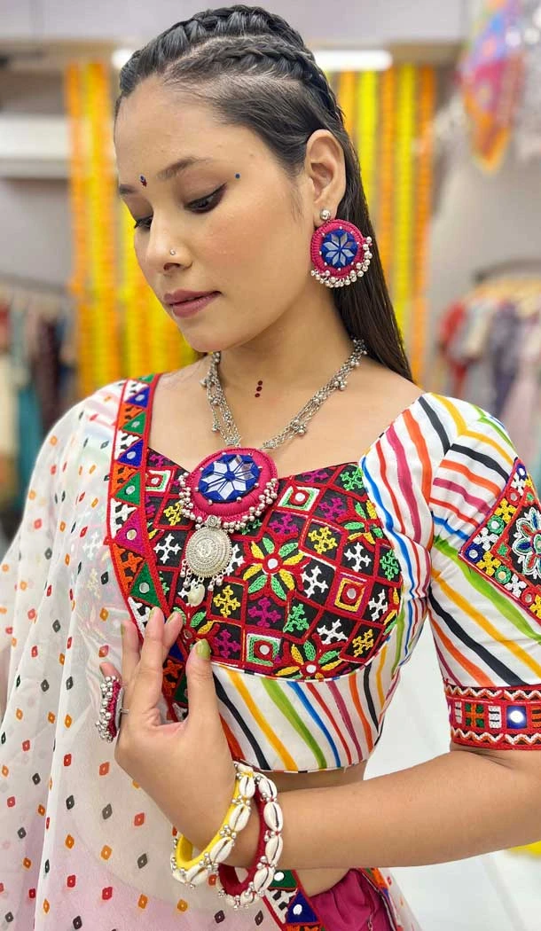 Pink And Magenta Maslin Digital Printed Navratri Lehenga Choli - 10047192090