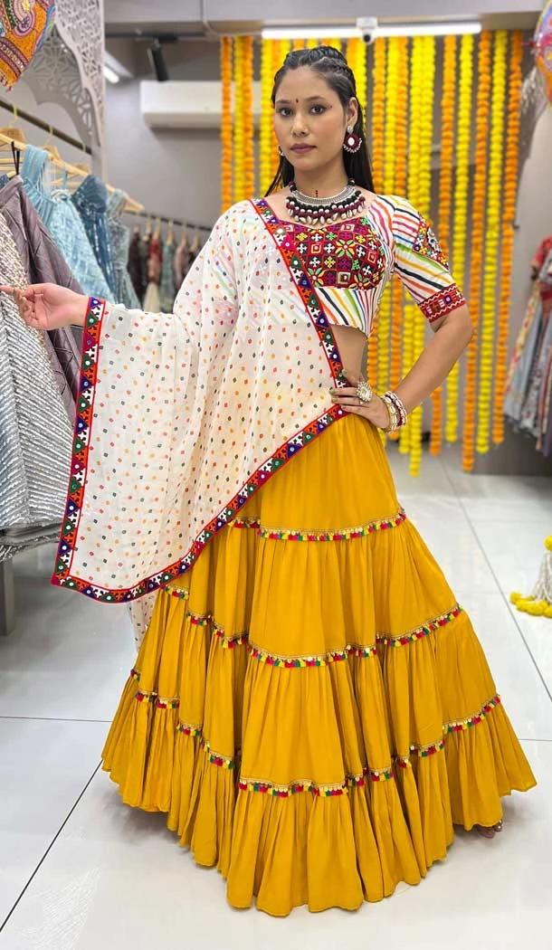Yellow Rayon Digital Printed Navratri Lehenga Choli - 10047192091