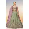 Lime Green Poly Georgette Embroidered Designer Wear Plus Size Lehenga Choli - 10083192266