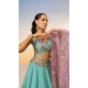 Turquoise Blue Georgette Embroidered Designer Wear Lehenga Choli - 10083192268