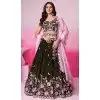 Olive Green Satin Embroidery Wedding Wear Plus Size Lehenga Choli - 10084192270