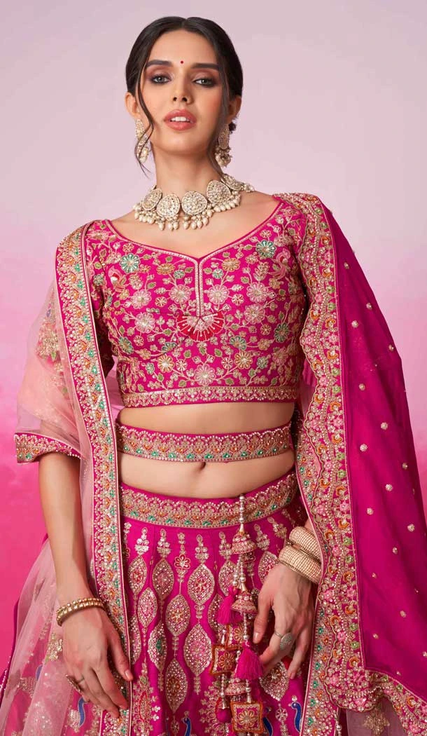 Pink Silk Embroidery Wedding Wear Lehenga Choli - 10084192275