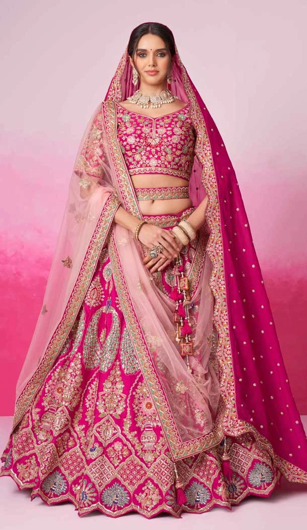 Pink Silk Embroidery Wedding Wear Lehenga Choli - 10084192275