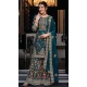 Silk Sequins Work Party Wear Palazzo Suit In Teal Blue - 10085192281