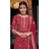 Plus Size Silk Sequins Work Party Wear Palazzo Suit In Rani Pink - 10085192282