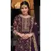 Plus Size Silk Sequins Work Party Wear Palazzo Suit In Purple - 10085192284