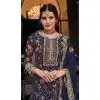 Plus Size Silk Sequins Work Party Wear Palazzo Suit In Navy Blue - 10085192285