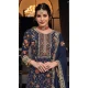 Silk Sequins Work Party Wear Palazzo Suit In Navy Blue - 10085192285