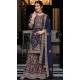 Silk Sequins Work Party Wear Palazzo Suit In Navy Blue - 10085192285