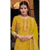 Plus Size Silk Sequins Work Party Wear Palazzo Suit In Yellow - 10085192286