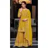 Plus Size Silk Sequins Work Party Wear Palazzo Suit In Yellow - 10085192286