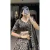 Black Tussar Silk Foil Print Work Navratri Wear Plus Size Lehenga Choli - 10087192291