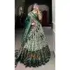 Green Tussar Silk Foil Print Work Navratri Wear Plus Size Lehenga Choli - 10087192292