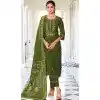 Mehendi Viscose Resham Work Party Wear Readymade Salwar Suit - 10088192306