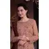 Butterfly Net Embroidered Pakistani Style Plus Size Palazzo Suit In Peach - 10099192359